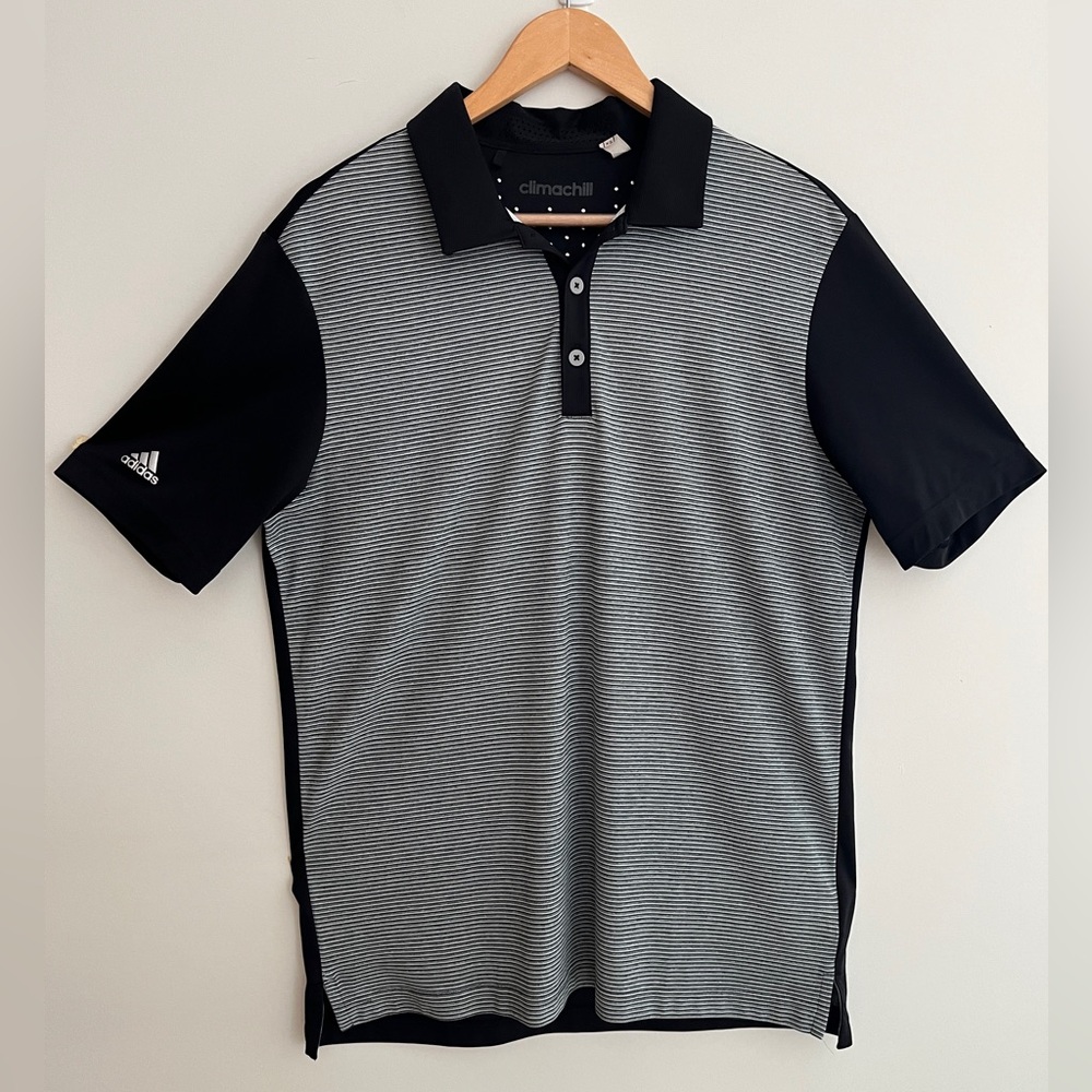 ADIDAS Short Sleeve Polo Striped Shirt Climachill Golf Athleisure Casual Resort - Picture 1 of 14